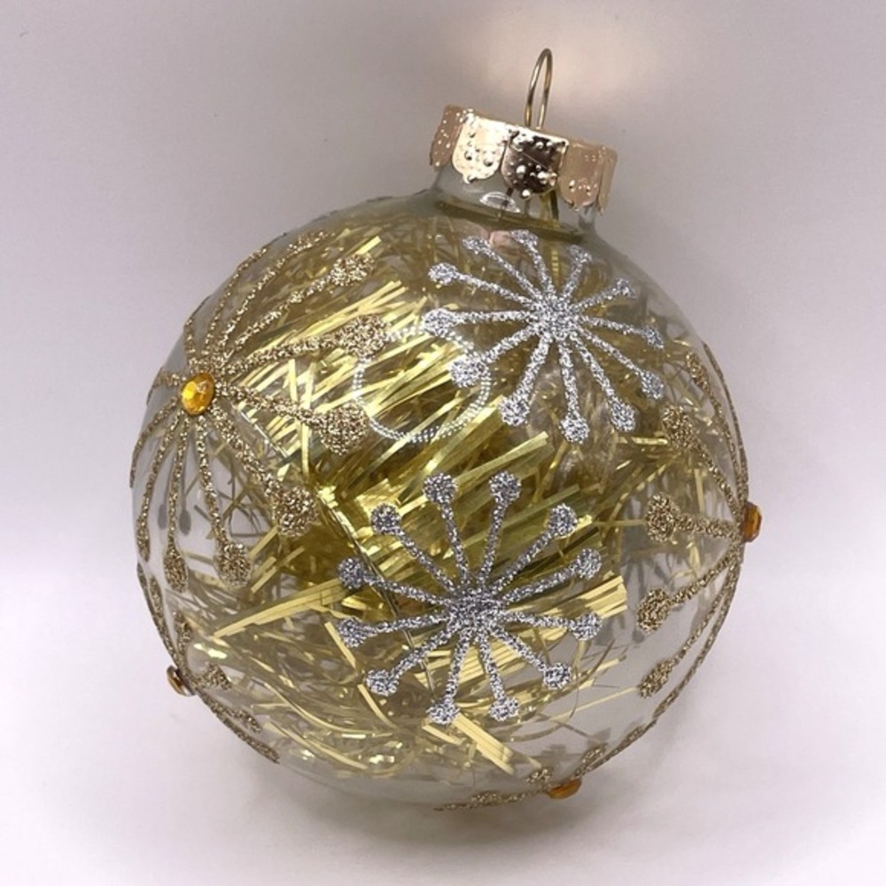 Rauch Glass Ball‎ Ornament 3" Gold Tinsel Glitter Snowflake Christmas